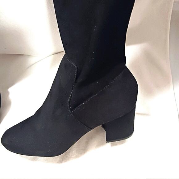 EXPRESS Over the Knee Boots Sz 8 BLOCK 3" Heels BLACK Vegan Faux Suede Tall NWOT - Picture 7 of 16